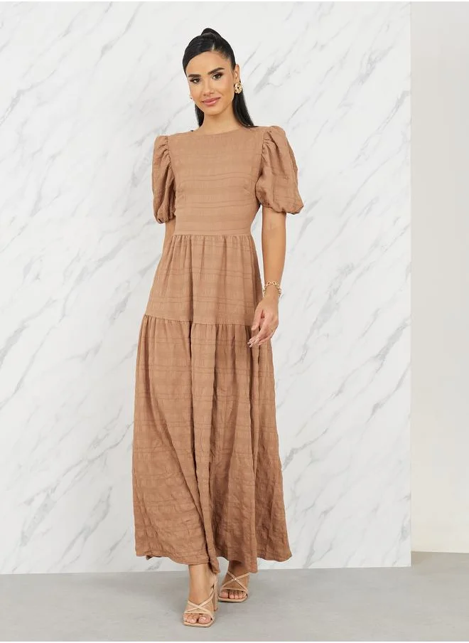 ستايلي Textured Puff Sleeves Tiered Maxi Dress