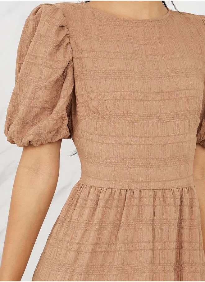 Styli Textured Puff Sleeves Tiered Maxi Dress