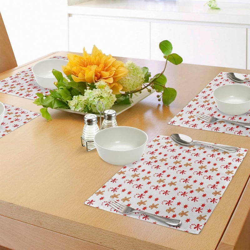 Ambesonne Gingerbread Man Place Mats Set of 8 Candy Cane Bowties Red Star Christmas Cookie Pattern Washable Fabric Placemats for Dining Table Placemat 8 pcs Sand Brown Orange - Image 2