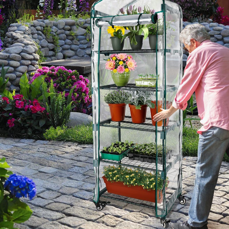 Worth Garden Upgraded 5-Tier Mini Greenhouse with Castors Wheels - Portable Small Gardening Green House with PVC Cover - Heavy Duty Swivel Castors with Brakes - 76''H x 27''L x 19''W Indoor & Outdoor - Image 5