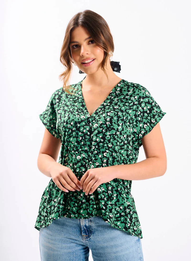 Green Animal Tiered Hem Top