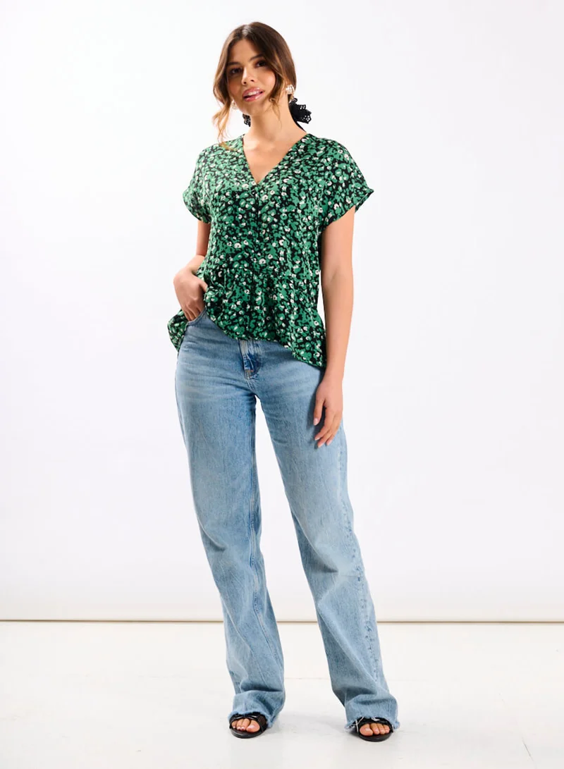 نيدز نو ليبل Green Animal Tiered Hem Top