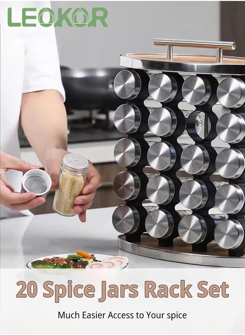 LEOKOR 20 Pcs Spice Jars Set with Spice Rack, Spice Rack Organizer Seasoning Rack for Kitchen Countertop Stainless Steel Spice Rack with Funnel and Spice Labels  - Image 2