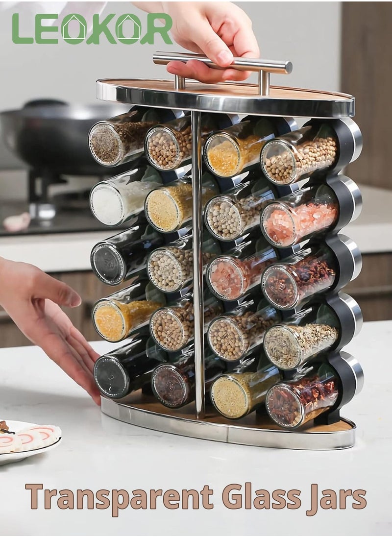 LEOKOR 20 Pcs Spice Jars Set with Spice Rack, Spice Rack Organizer Seasoning Rack for Kitchen Countertop Stainless Steel Spice Rack with Funnel and Spice Labels  - Image 3