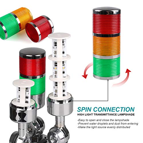 LUBAN 12-24V LED Stack Tower Lights, Industrial Warning Lights, Andon Lights, Column Signal Tower Indicator Lamp Beacon, Continuous/Flashing Light Switchable, 2 Layer (with Buzzer) - Image 5