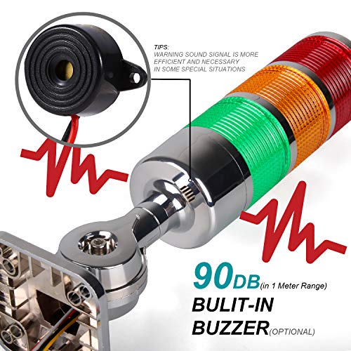 LUBAN 12-24V LED Stack Tower Lights, Industrial Warning Lights, Andon Lights, Column Signal Tower Indicator Lamp Beacon, Continuous/Flashing Light Switchable, 2 Layer (with Buzzer) - Image 4