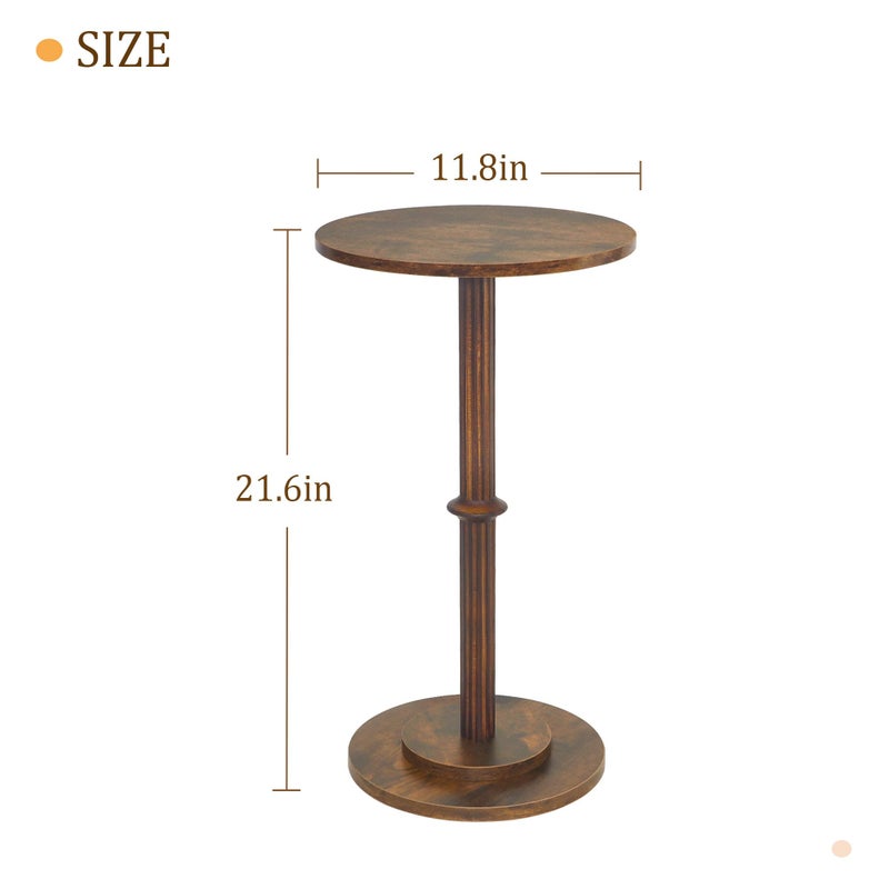 MaxSmeo Drink Table, Small Side Table for Small Spaces, Modern Round End Table with Fluted Wood Leg, Rustic Brown - Image 4