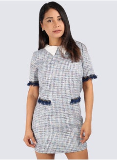 Women's Collared Neck Rear Zipp Closer Freda Dress in Snow white