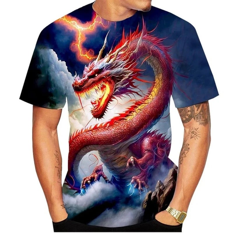 Dragon Totem Series 3D Printing Men'S Casual Short-Sleeved T-Shirt New Men'S T-Shirt Supply - Image 1