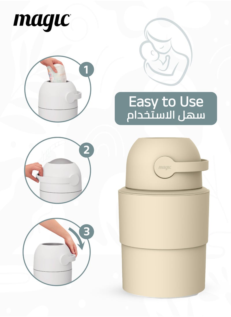 Magic HEKA M Diaper Pail | Odorless & Telescopic | 35 Diaper Capacity | 33 CM to 47 CM Adjustable Height | 2nd Life Concept: Converts to Potty Trainer, Kitchen Waste Bin, or Toilet Lid | Free Roll of 15 Bags  - Image 4