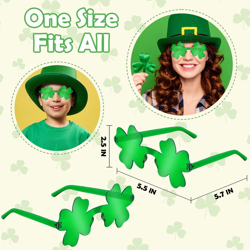 Leetous St Patricks Day Green Shamrock Accessories 12 PCS, Saint Patricks Four Leaf Clover Glasses Party Favor Supplies, Irish One Size Sunglasses Gifts Decoration Stuff Photo Props for Parade Costume Outfit - Image 2