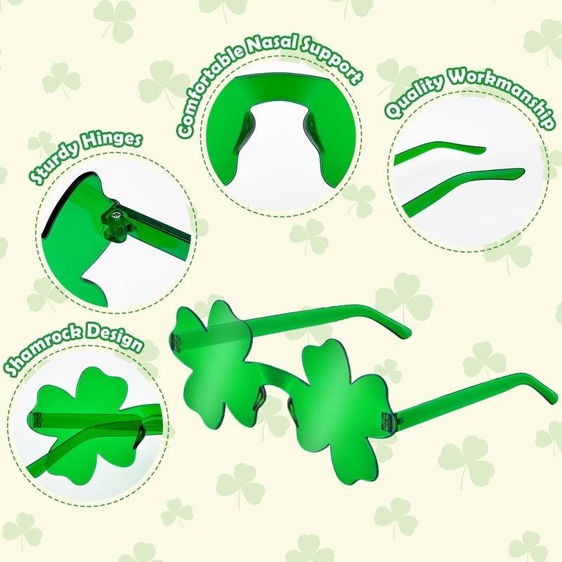 Leetous St Patricks Day Green Shamrock Accessories 12 PCS, Saint Patricks Four Leaf Clover Glasses Party Favor Supplies, Irish One Size Sunglasses Gifts Decoration Stuff Photo Props for Parade Costume Outfit - Image 4