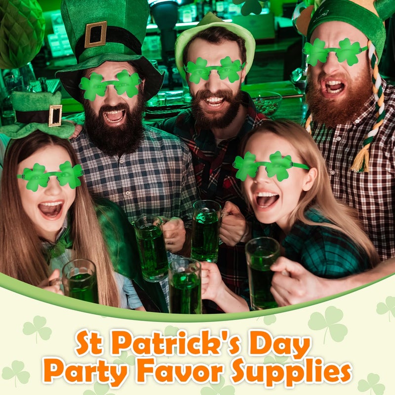 Leetous St Patricks Day Green Shamrock Accessories 12 PCS, Saint Patricks Four Leaf Clover Glasses Party Favor Supplies, Irish One Size Sunglasses Gifts Decoration Stuff Photo Props for Parade Costume Outfit - Image 3