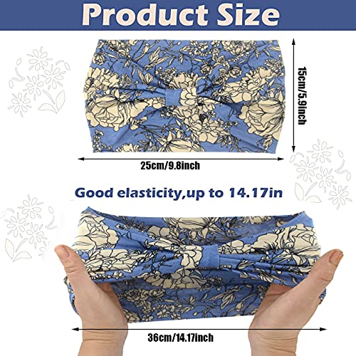 Yeshan Boho Bandeau headbands for Women Wide Bandana Knot Hair Scarf Floral Printed African Hair Bands Elastic Turban Thick Head Wraps Stretch Cotton Head Bands,Pack of 6 - Image 3