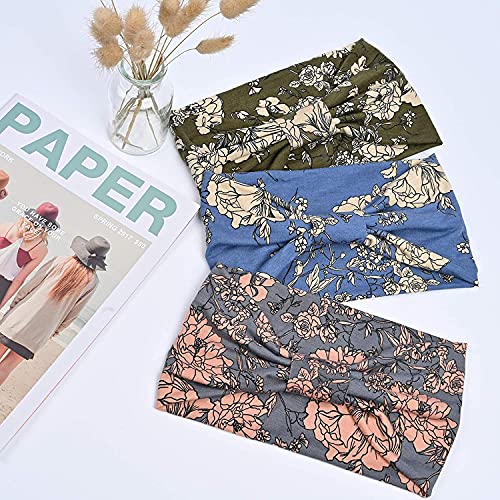 Yeshan Boho Bandeau headbands for Women Wide Bandana Knot Hair Scarf Floral Printed African Hair Bands Elastic Turban Thick Head Wraps Stretch Cotton Head Bands,Pack of 6 - Image 5