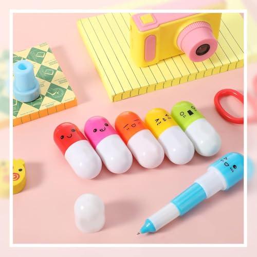 Sidak 12 Pieces Capsule Shaped Retractable Ball Pens, Smiling Face Capsule Pen Nurses Mini Pharmacy Novelty Ballpoint Pen, Return Gift For Kids. - Image 3