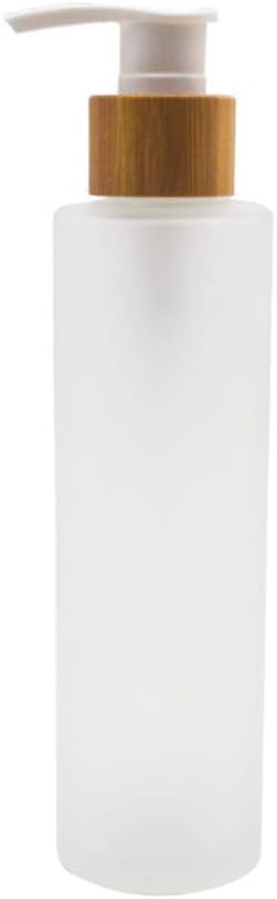 1PCS 150ml/5oz Frosted Glass Pump Bottles Empty Refillable Press Pump Bottle with Bamboo Pump Head Toiletries Storage Containers for Shampoo Essential Oils Shower Gel Hand Wash Lotion Dispenser