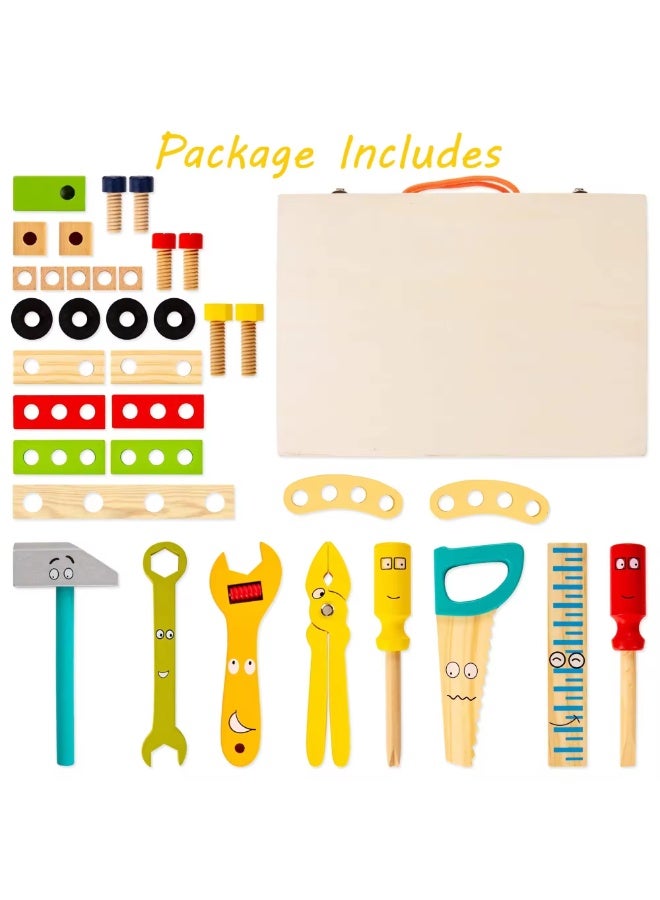 Twisoo Wooden Kids Tool Box Set, Montessori STEM Construction Toy with Wooden Tools, Screws, Nuts & Carry Case, DIY Pretend Play Educational Building Kit for Boys & Girls Age 3+ - Image 3