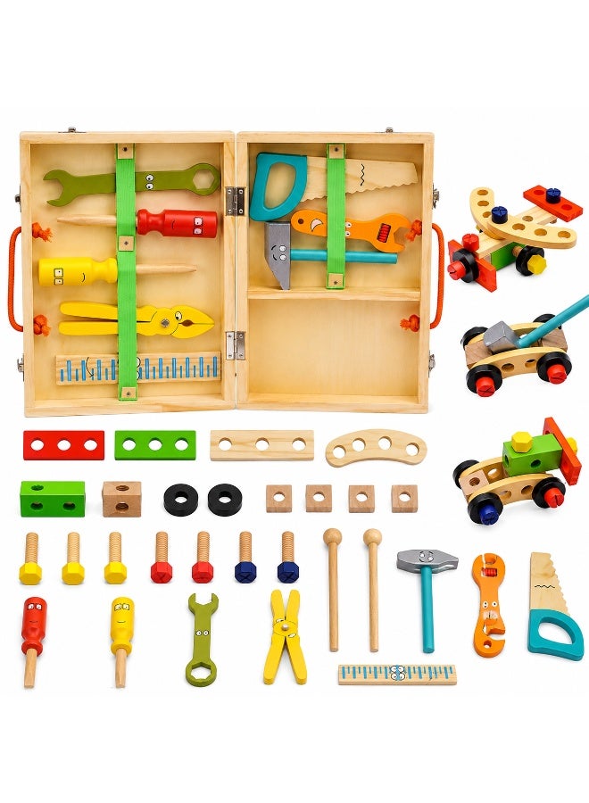 Twisoo Wooden Kids Tool Box Set, Montessori STEM Construction Toy with Wooden Tools, Screws, Nuts & Carry Case, DIY Pretend Play Educational Building Kit for Boys & Girls Age 3+ - Image 1