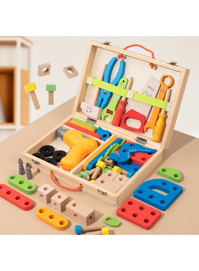 Twisoo Wooden Kids Tool Box Set, Montessori STEM Construction Toy with Wooden Tools, Screws, Nuts & Carry Case, DIY Pretend Play Educational Building Kit for Boys & Girls Age 3+ - Image 4