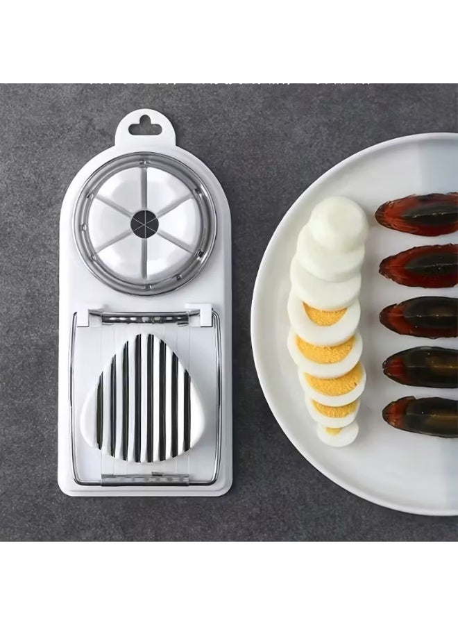 Goolsky طقم قاطع البيض وقطاعات البيض متعدد الوظائف 2 في 1 المتين، قاطع بيض يدوي بأسلاك فولاذية مقاومة للصدأ، قاعدة بلاستيكية سهلة التنظيف، أداة مطبخ للبيض المسلوق - شرائح، قطع مثلثية ومكعبات - عبوة من 1 - Image 3