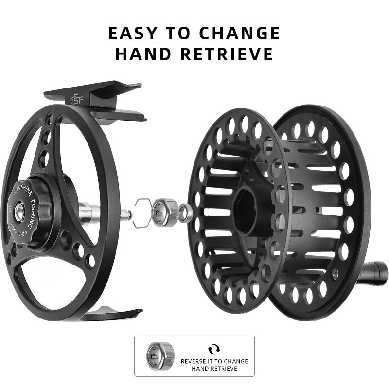 SF Large Arbor Fly Fishing Reel 3/4wt Aluminum Alloy Body Die-Cast Matt Black Pre-Loaded Fly Reel with Line Combo Fluorescent Yellow Fly Line - Image 4