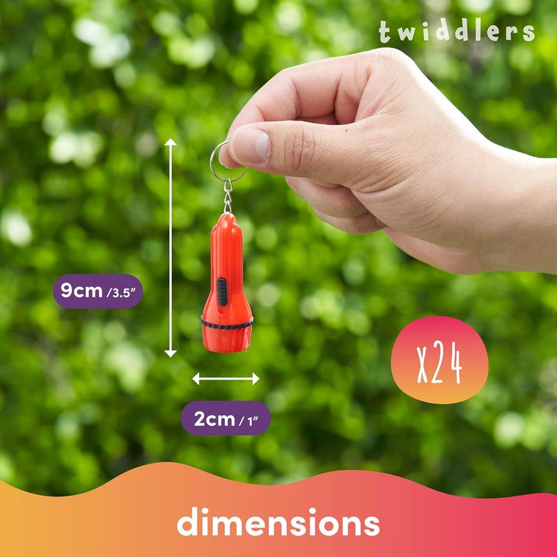 THE TWIDDLERS Mini Torch Keyring Set - 24 Colorful Flashlights for Kids - Image 3