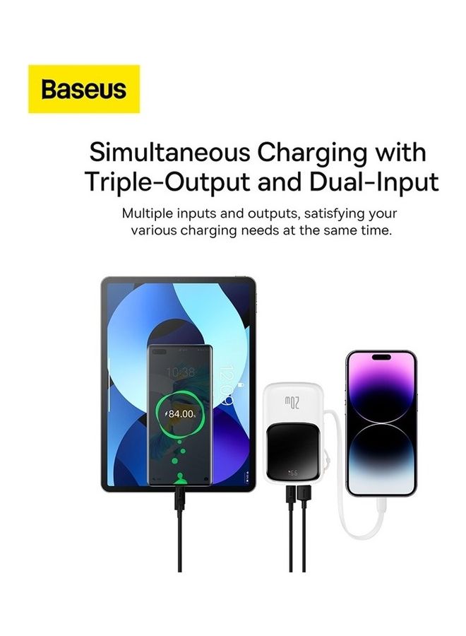 Baseus 10000 mAh 10000mAh Portable Charger 20W Fast Charging Power Bank PD3.0 QC4.0 High Speed Built In Lightning Cable With Digital Display For iPhone 14, 13,  12,  11 And Many More - White - Image 5