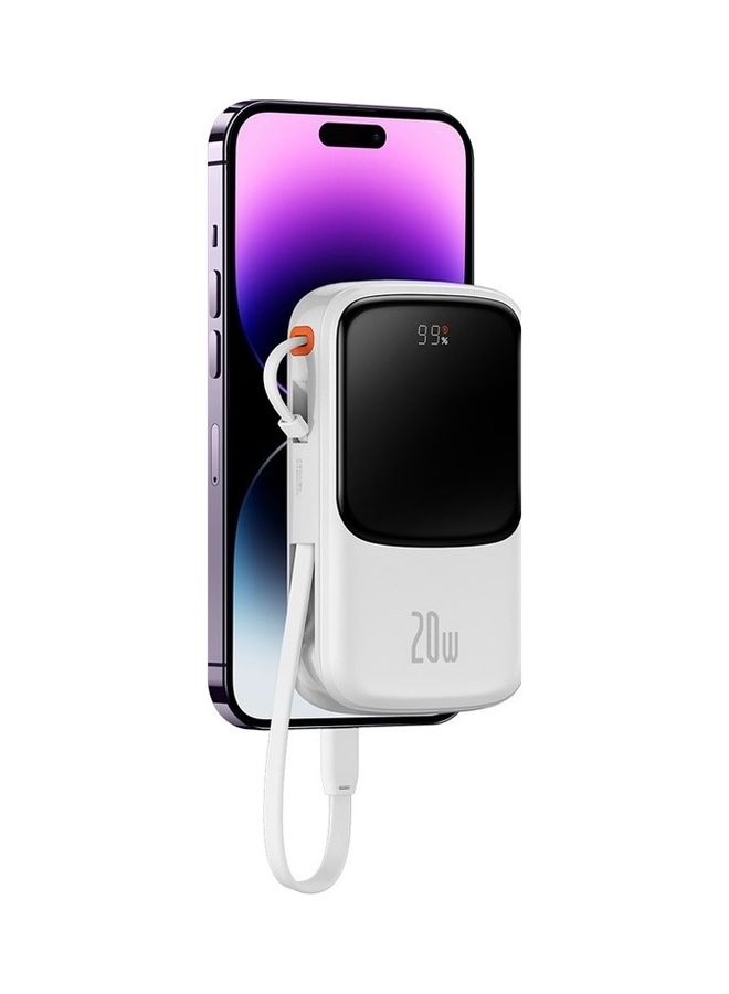 Baseus 10000 mAh 10000mAh Portable Charger 20W Fast Charging Power Bank PD3.0 QC4.0 High Speed Built In Lightning Cable With Digital Display For iPhone 14, 13,  12,  11 And Many More - White - Image 1