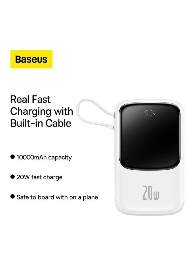Baseus 10000 mAh 10000mAh Portable Charger 20W Fast Charging Power Bank PD3.0 QC4.0 High Speed Built In Lightning Cable With Digital Display For iPhone 14, 13,  12,  11 And Many More - White - Image 3