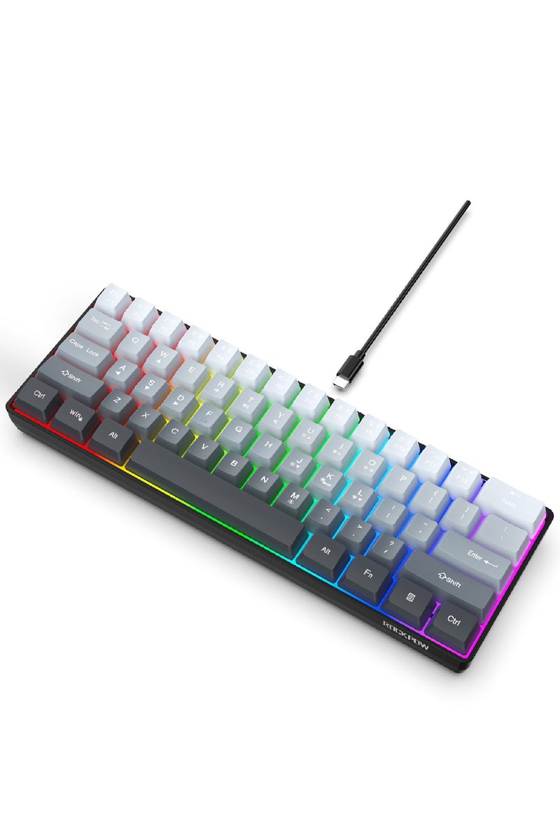 Rock Pow 60% Wired Gaming Keyboard, 61 Keys RGB Backlit Ultra-Compact Small Gaming Keyboard, for PC/Mac Gamer, Typist, Travel, Easy to Carry on Business Trip (Grey-Black)  - Image 1
