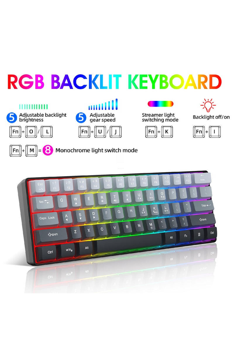 Rock Pow 60% Wired Gaming Keyboard, 61 Keys RGB Backlit Ultra-Compact Small Gaming Keyboard, for PC/Mac Gamer, Typist, Travel, Easy to Carry on Business Trip (Grey-Black)  - Image 2