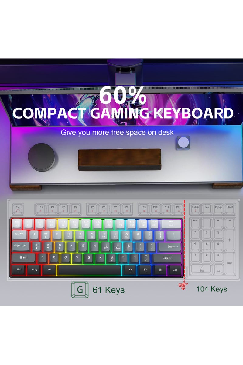 Rock Pow 60% Wired Gaming Keyboard, 61 Keys RGB Backlit Ultra-Compact Small Gaming Keyboard, for PC/Mac Gamer, Typist, Travel, Easy to Carry on Business Trip (Grey-Black)  - Image 3