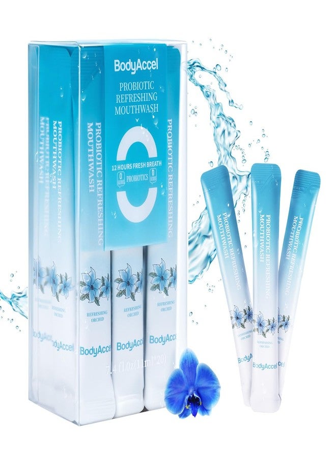 بودي أكسيل غسول الفم BodyAccel بحجم مناسب للسفر، غسول فم محمول برائحة منعشة، خالٍ من الكحول، غسول فم بنكهة النعناع المنعشة للبالغين 7.4 أونصة سائلة (11 مل × 20) - Image 1