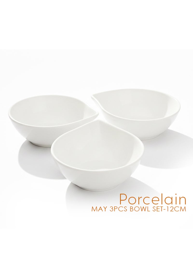 Shallow MAY 3PCS White Porcelain Bowls – 12cm Iftar Serving Set for Dates, Nuts & Ramadan Iftar Serving & Timeless - Image 3