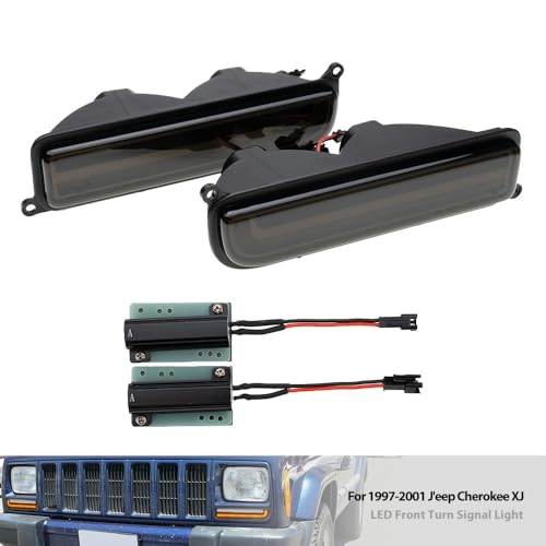Mingrui test 2PCS Sequential Led Front Turn Signal Lights for 1997-2001 J'eep Cherokee XJ Amber Led Bumper Signal Lights White Parking Light Front Corner Side Marker Lamps OEM Replacement 55055142 Smoked Lens - Image 4