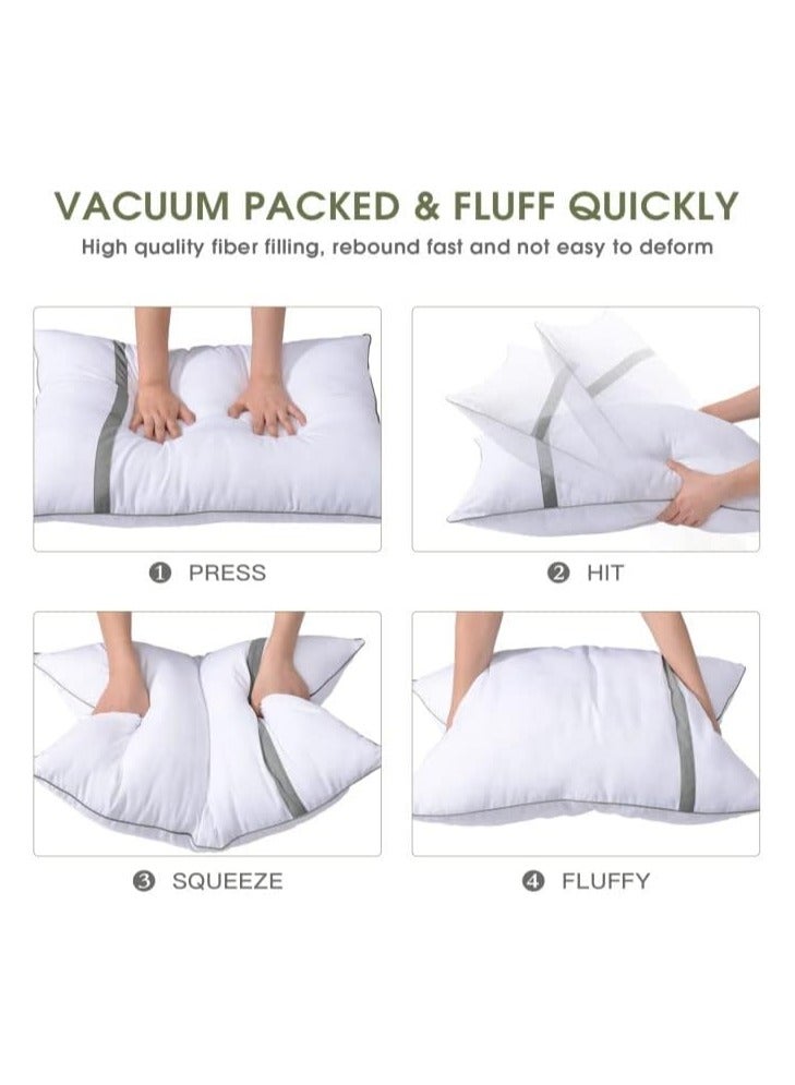 Eworld Set of 2 White Cotton Pillows with Plush Polyester Filling and 144 Thread Count, Featuring High Quality Grey Striped Pillowcases for Enhanced Comfort, Perfect for Home, Hotel and Dormitory Use - Image 2