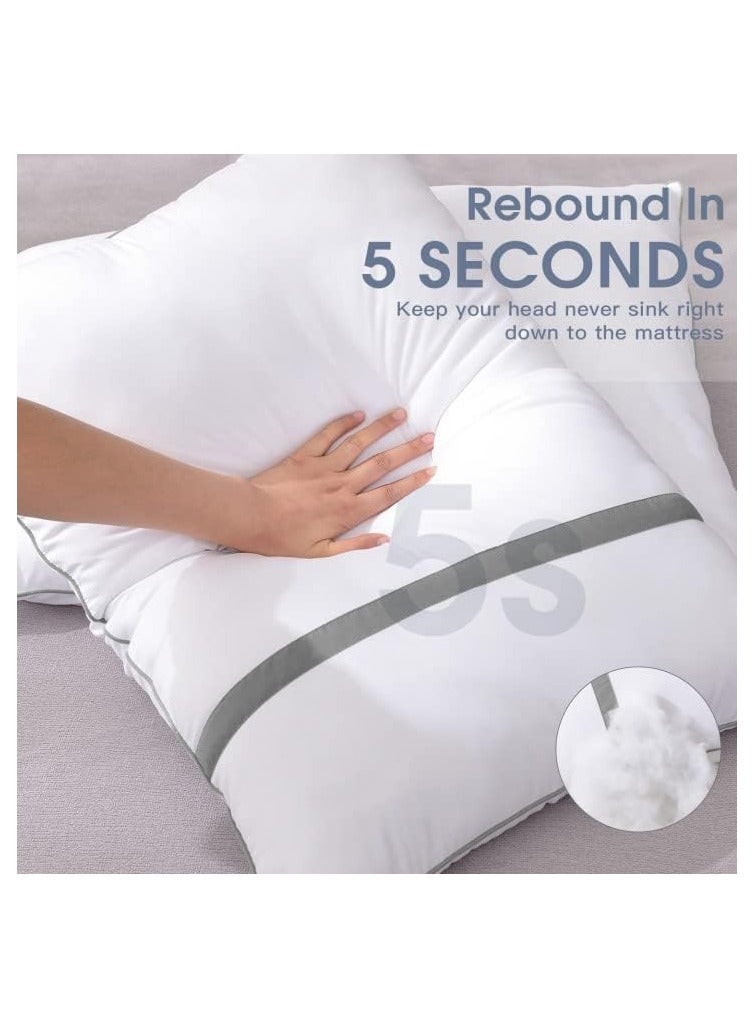 Eworld Set of 2 White Cotton Pillows with Plush Polyester Filling and 144 Thread Count, Featuring High Quality Grey Striped Pillowcases for Enhanced Comfort, Perfect for Home, Hotel and Dormitory Use - Image 4