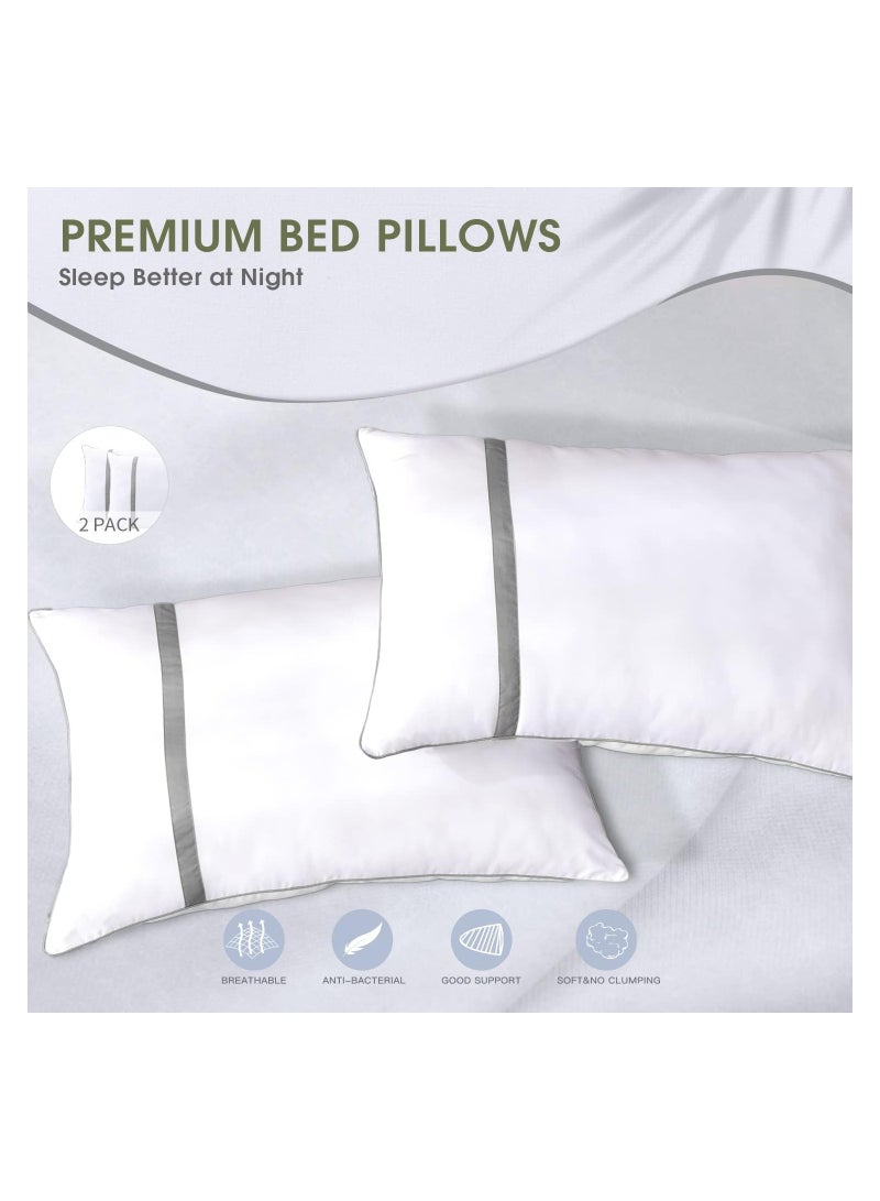 Eworld Set of 2 White Cotton Pillows with Plush Polyester Filling and 144 Thread Count, Featuring High Quality Grey Striped Pillowcases for Enhanced Comfort, Perfect for Home, Hotel and Dormitory Use - Image 3