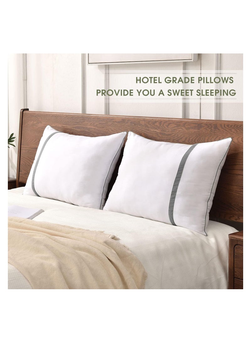 Eworld Set of 2 White Cotton Pillows with Plush Polyester Filling and 144 Thread Count, Featuring High Quality Grey Striped Pillowcases for Enhanced Comfort, Perfect for Home, Hotel and Dormitory Use - Image 5