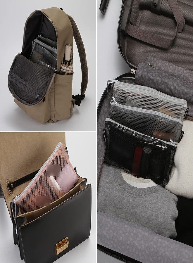 Sea Team 6pcs Multicolored Portable Travel Toiletry Pouch Nylon Mesh Cosmetic Makeup Organizer Bag with Zipper, Monochrome - Image 3