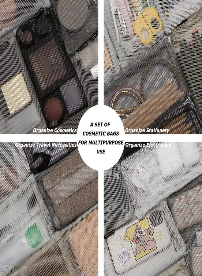 Sea Team 6pcs Multicolored Portable Travel Toiletry Pouch Nylon Mesh Cosmetic Makeup Organizer Bag with Zipper, Monochrome - Image 4