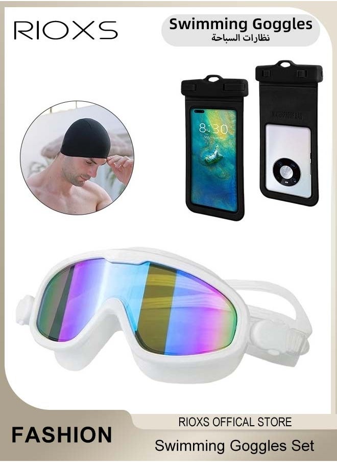 RIOXS Adult Swimming Goggles with Ear Plugs Swim Cap and Nose Clips Polarized Open Water Goggles Swimming Anti Fog UV Protection No Leakage Clear Vision Easy to Adjust for Men Women Teenagers  - Image 1