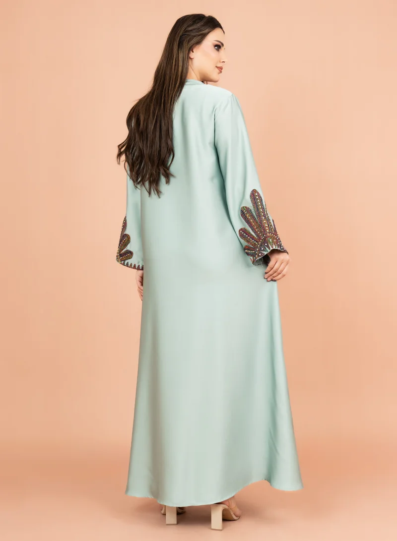 IKKXA Solid Embroidered Jalabiya IK1007 Green