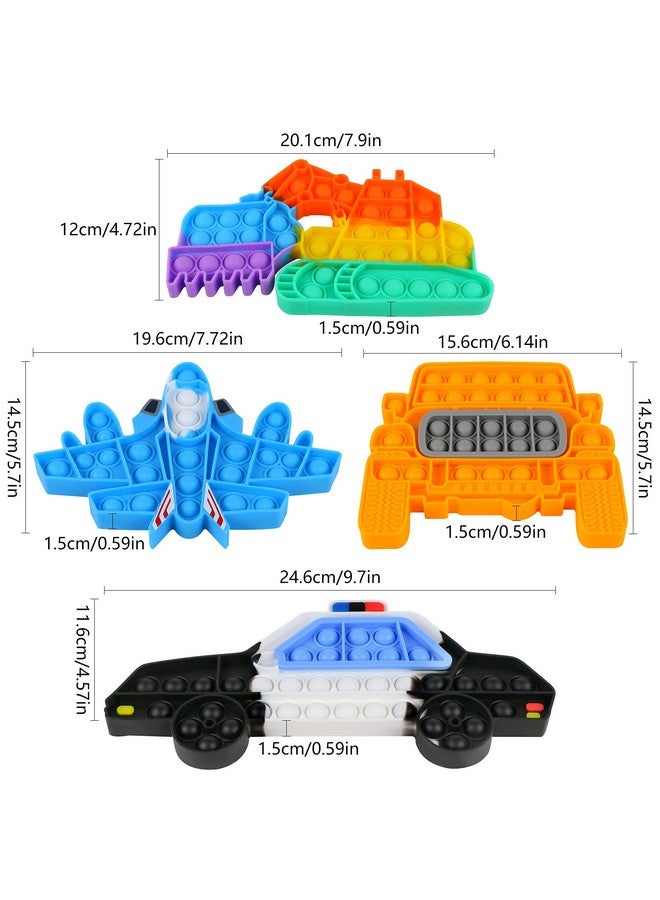 EVERMARKET 4 Pack Push Pop Bubble Sensory Fidget Toys,Rainbow Simple Fidget Toy Pack Bubble Popper Silicone Squeeze Toy Stress Relief Hand Toys Popping Game(Excavator,SUV,Aircraft, Police Car) - Image 2