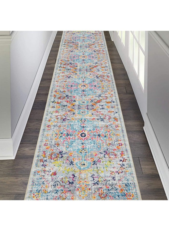 Pauwer Hallway Runner Rug 2x10 Washable Rugs Runner Non Slip Carpet Runner Boho Farmhouse Vintage Throw Area Rugs Floor Runner for Hallway Kitchen Entryway Laundry Room Bedroom Bathroom, Grey Multi - Image 1