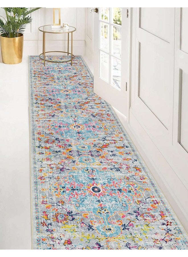 Pauwer Hallway Runner Rug 2x10 Washable Rugs Runner Non Slip Carpet Runner Boho Farmhouse Vintage Throw Area Rugs Floor Runner for Hallway Kitchen Entryway Laundry Room Bedroom Bathroom, Grey Multi - Image 5