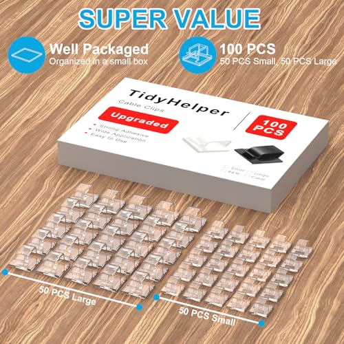 TidyHelper 100 PCS Outdoor Light Clips Clear (Small & Large), Adhesive Cable Clips for Wall Wire Holder Cable Management Cord Organizer, Christmas Light Hooks for LED String Lights, Car Dash Cam, Extension Cord - Image 2