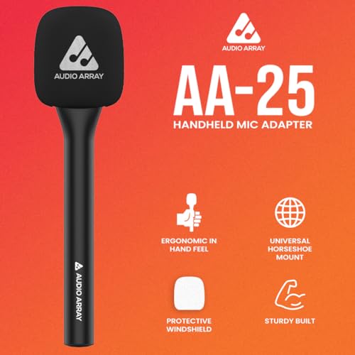 Audio Array AA-25 Handheld Microphone Interview Adapter for Wireless Lapel Microphones | Supports, Rode Go, DJI, Hollyland mics etc | Foam Cover with Built-in Cold Shoe Mount - Image 2