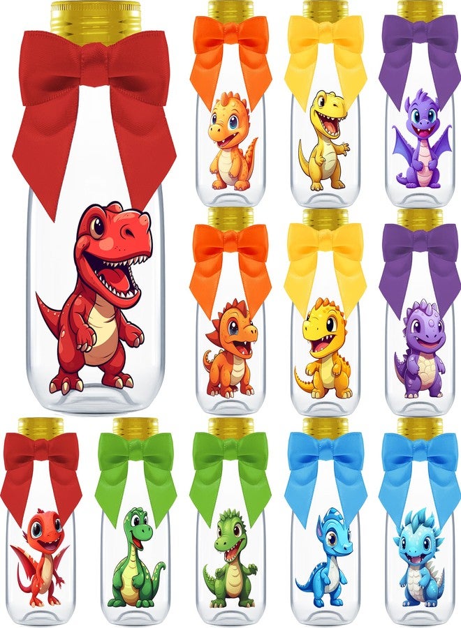Ethisa Small 12 Pack Dinosaur Party Favors - DIY Candy Jars with Ribbons and Stickers - Party Decoration Bottles for Birthday, Baby Shower and School Classroom - Dinosaur Table Centerpiece for Kids - Image 1